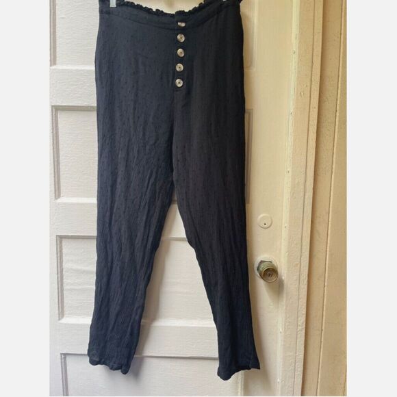 Amuse Society Mid Rise Billie woven pant embroidered flowers black sands L - Picture 1 of 5